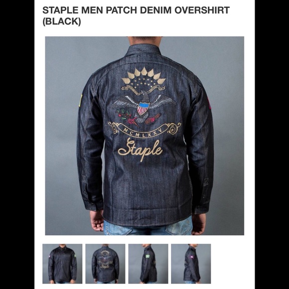Staple Pigeon Patch Denim Overshirt size M - Picture 2 of 7